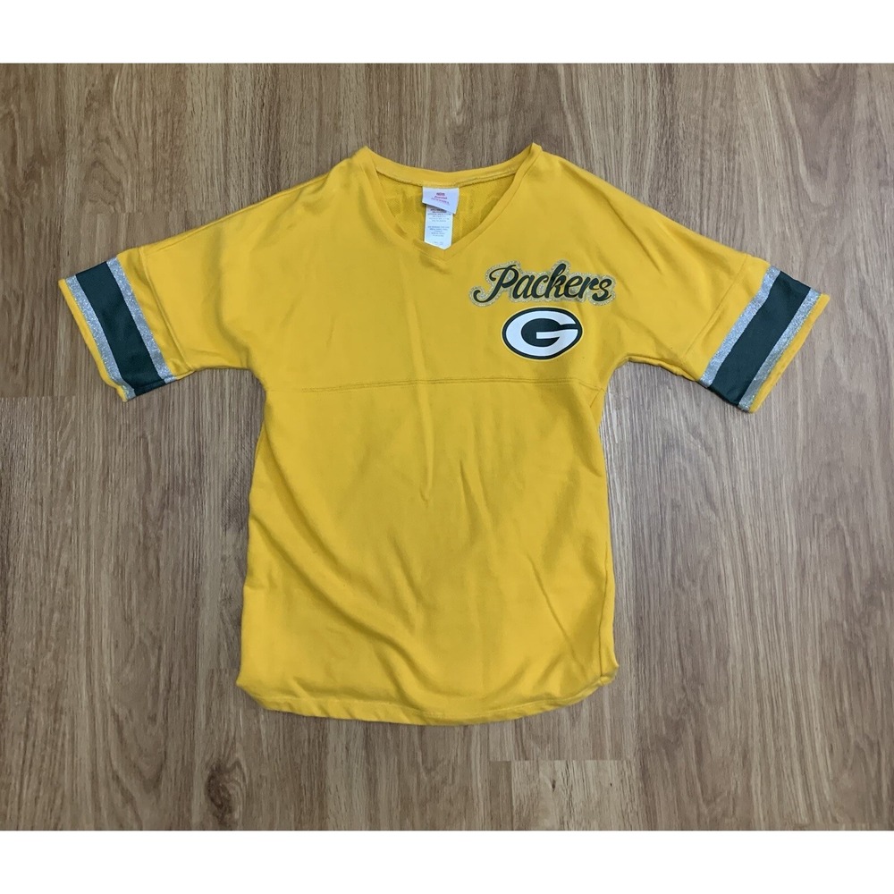 Green Bay Packers NFL Team Teens Apparel Woman's XS Glitter‎ Yellow Green